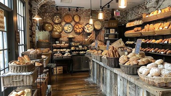 Bakery interior with fresh bread display